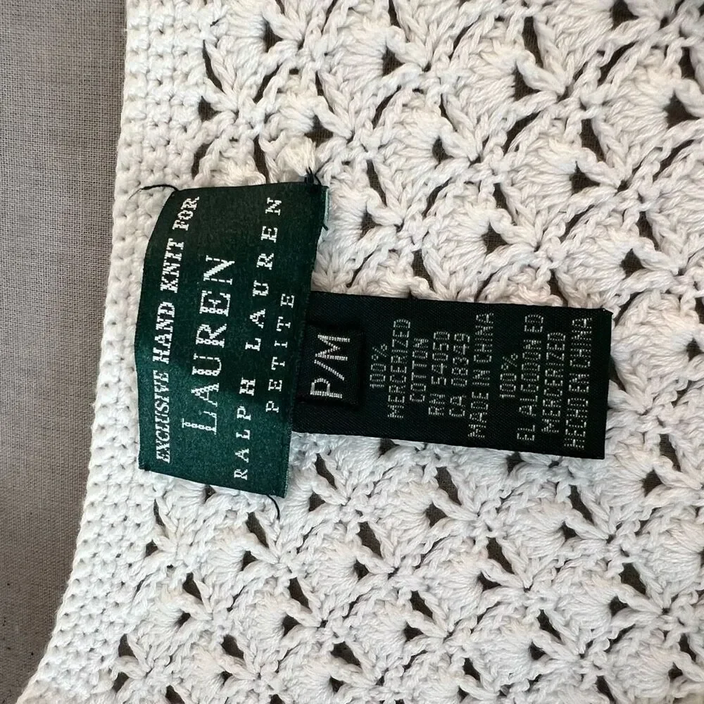 Lauren Ralph Lauren White Exclusive Hand Knit V-Neck Cardigan Petite Medium
